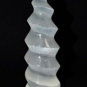 White Selenite Cat's Eye Spiral Tower
